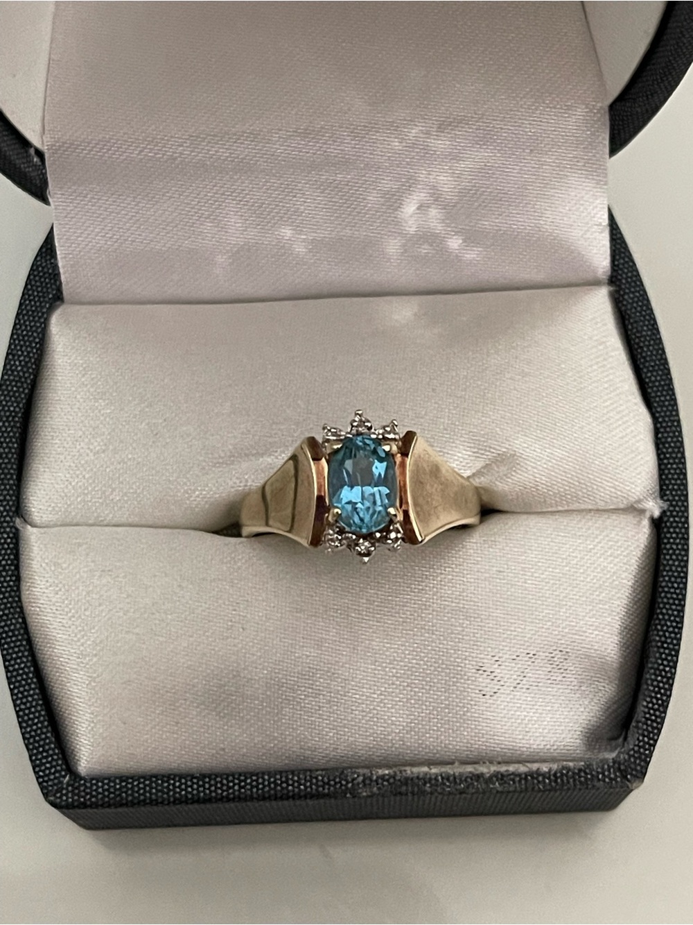 Gold Ring with Blue Topaz and Diamond Accents - Women Jewelry